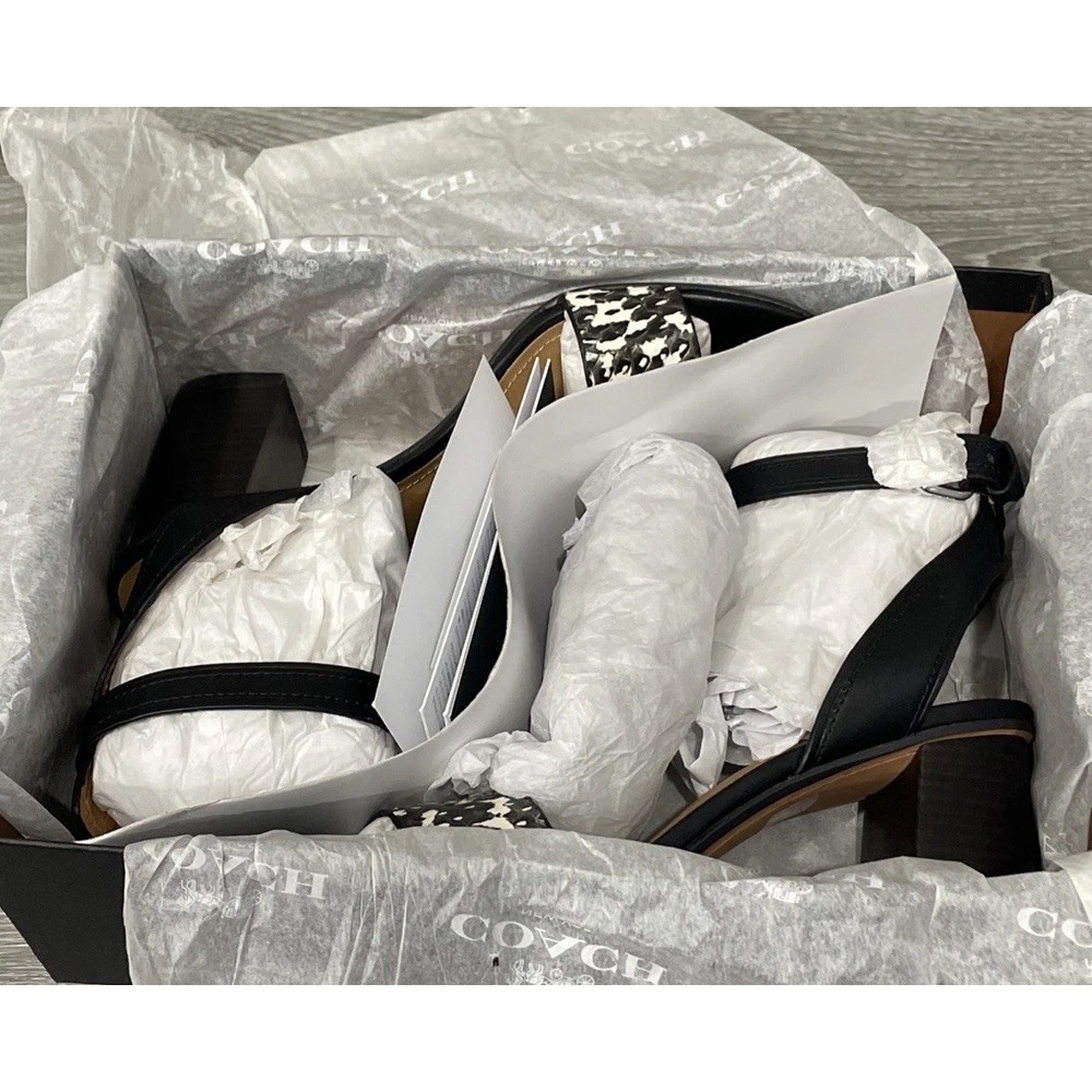 Coach Paige Black White Snake/Mat Calf Leather Block Heel Sandals Women's 8M NEW - Picture 8 of 9